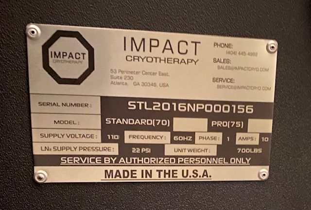 2016 Impact Standard, East Coast, USA used cryotherapy machine - photo 4