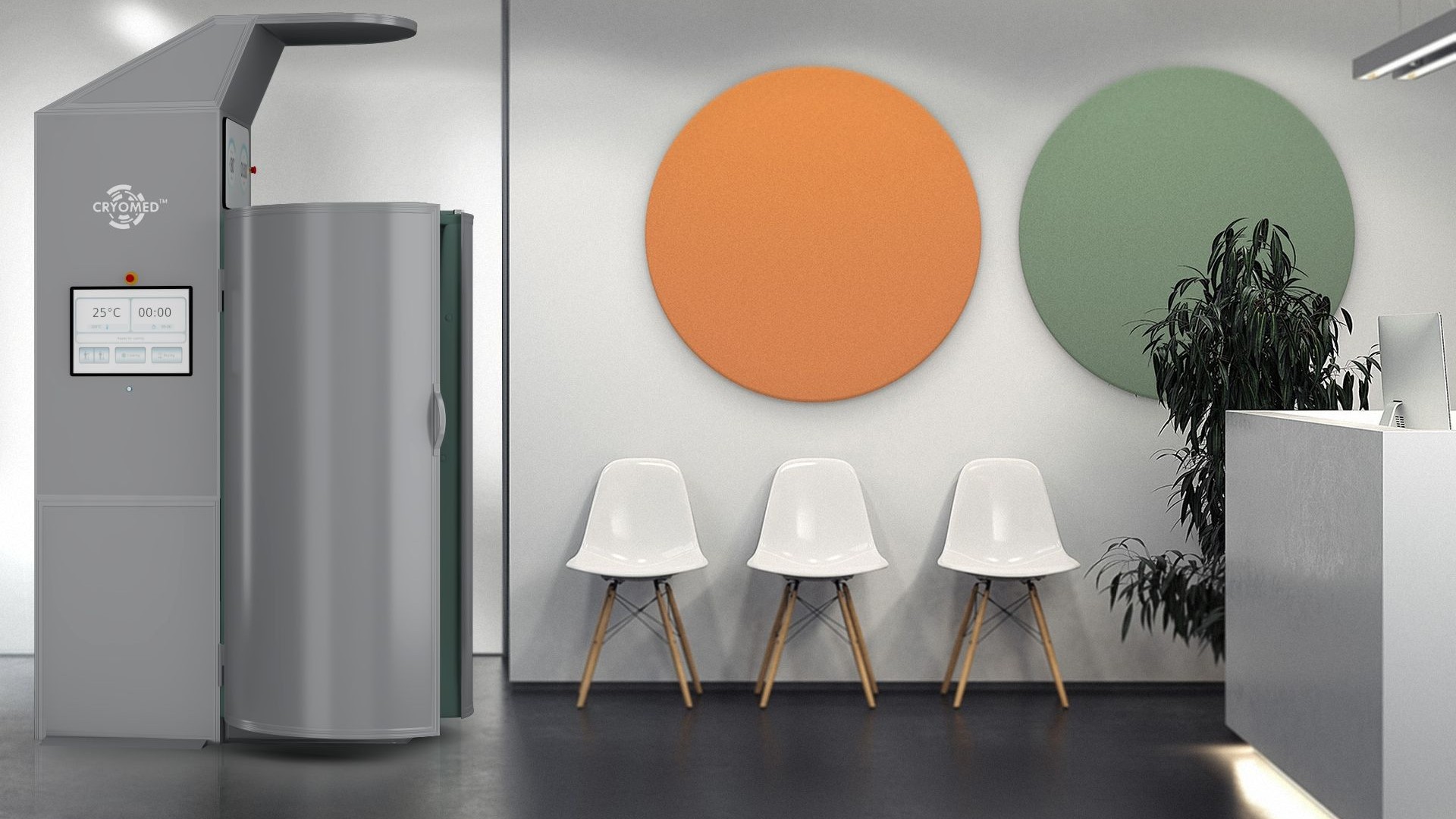 CryoMe Pro whole body cryotherapy machine in a modern office for corporate wellness.