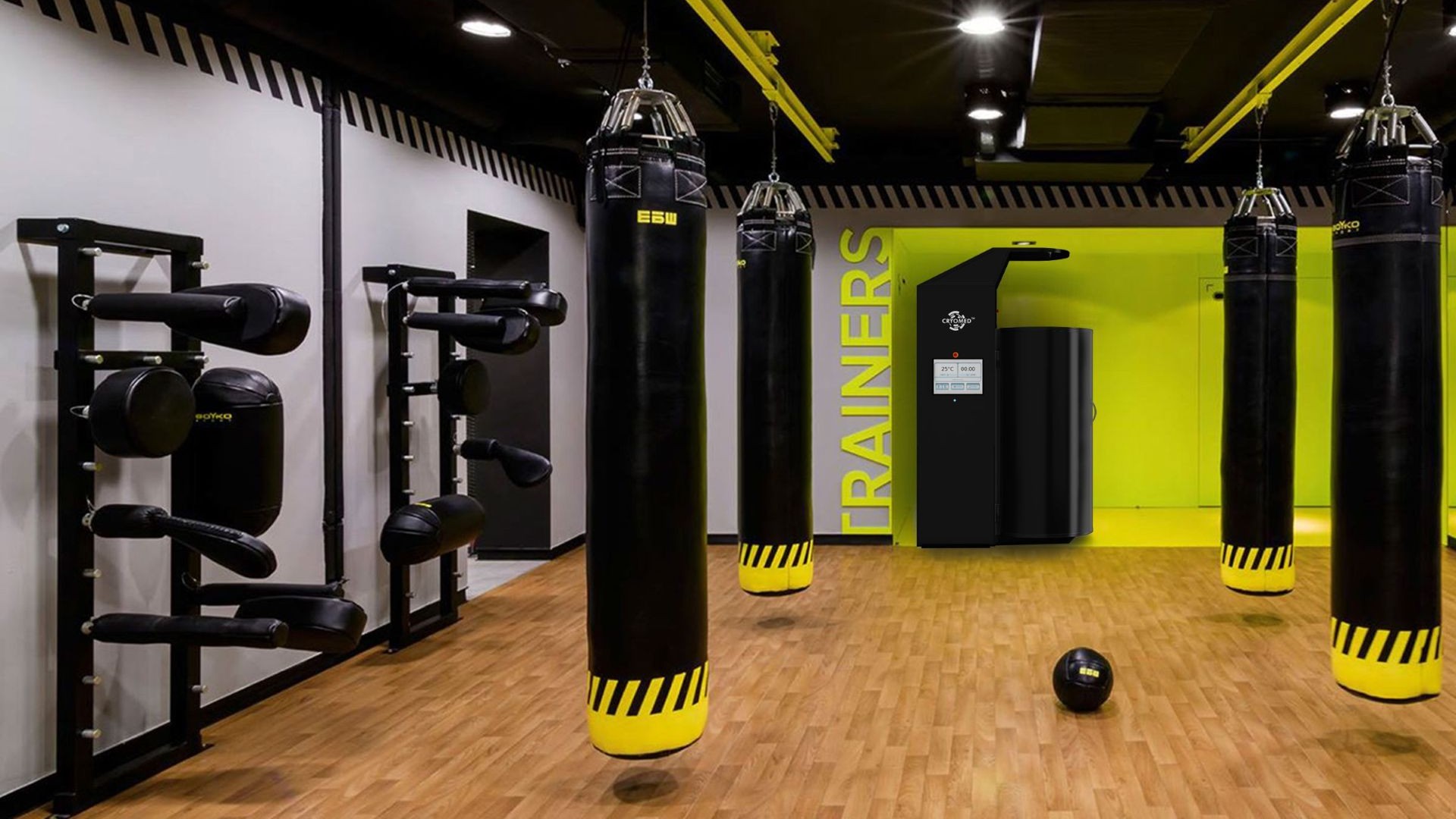 CryoMe Pro cryotherapy unit in a gym setting for post-workout muscle recovery.